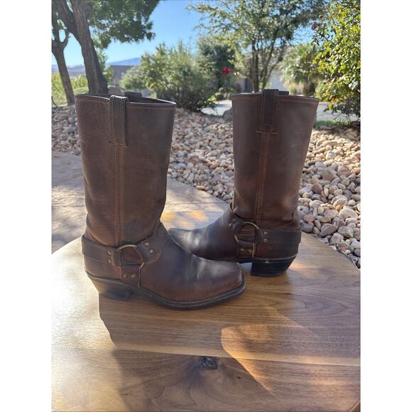 Frye Brown Harness Biker Boots Women’s 8.5M 77300 Y2K - Picture 1 of 16